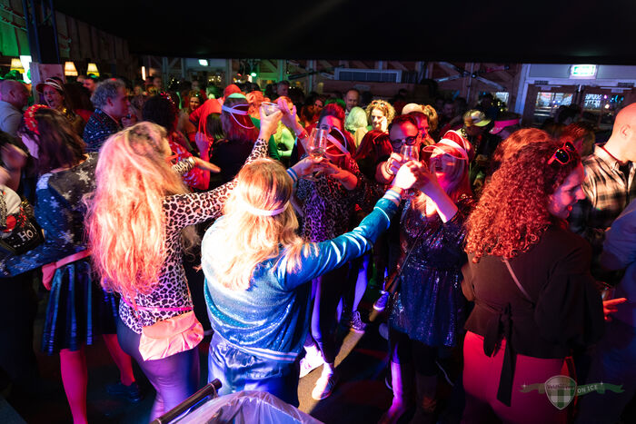 Feestvierders proosten op de dansvloer